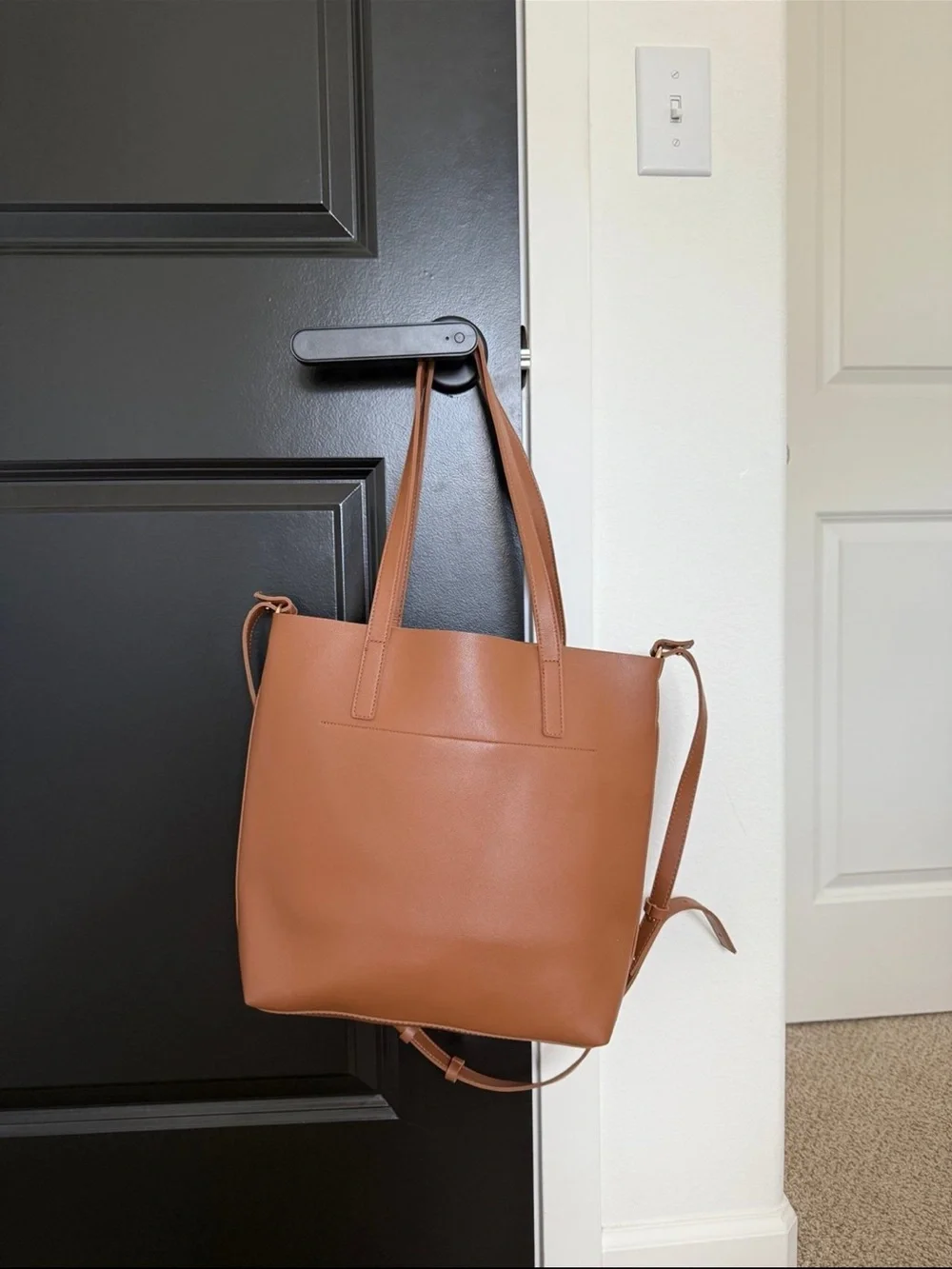 Everyday Cognac Tote with Front Pocket and Dual Straps